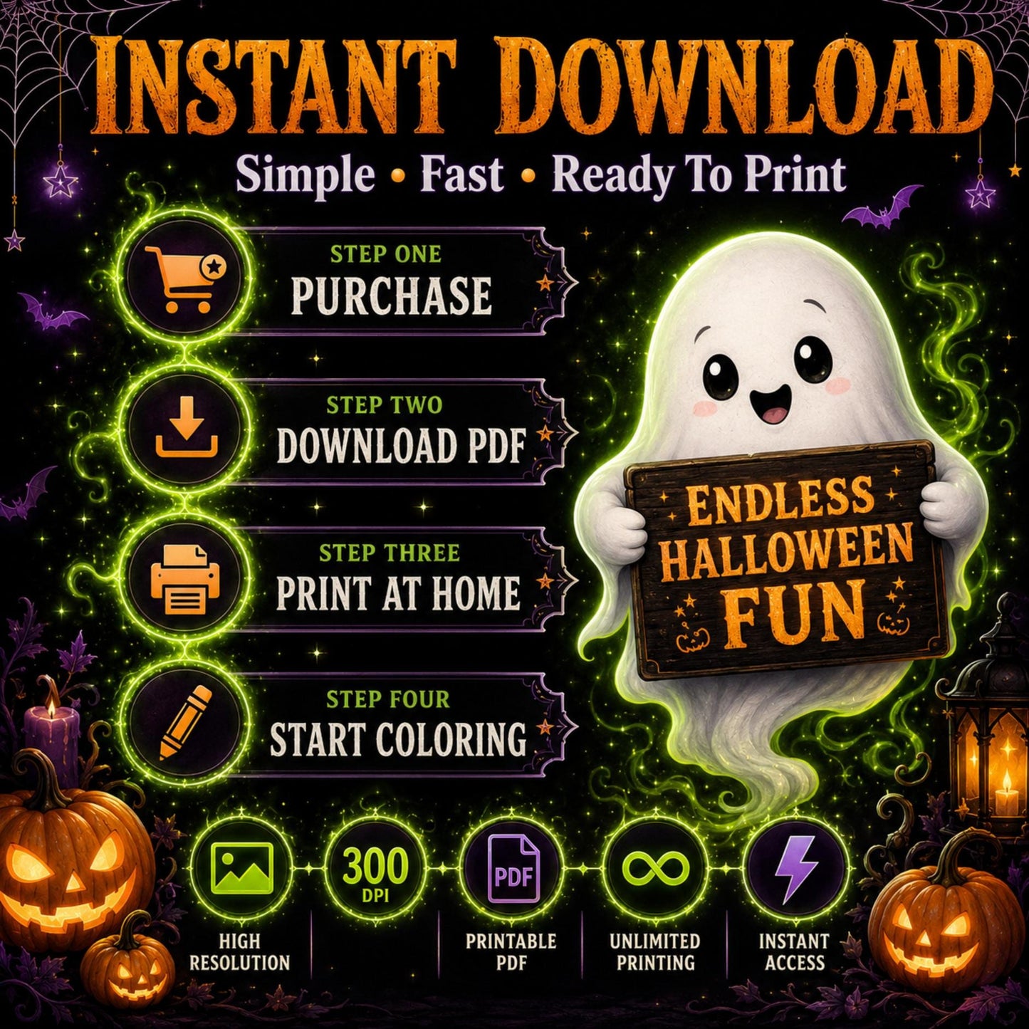 Spooky Coloring Book Bundle for Kids and Adults, 850+ Printable Pages PDF, Cozy Cute Witchy Halloween & Hygge Coloring Books