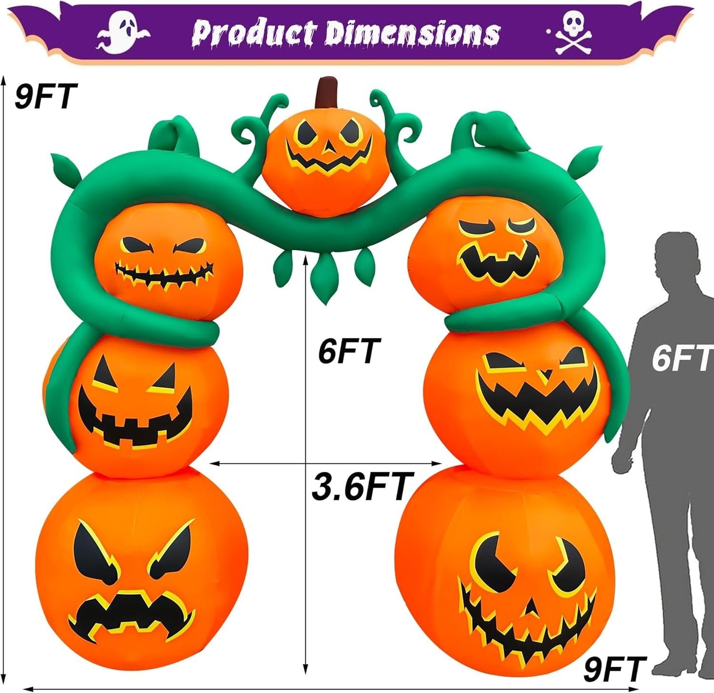 9 Ft Halloween Inflatable Pumpkin Archway Decoration LED Light up Giant Blow Up