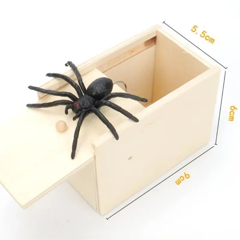 Funny Scare Box Wooden Prank Spider Hidden in a Case Joke Toy Halloween Gift BK