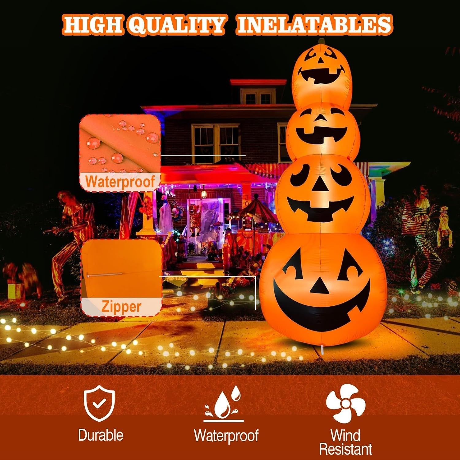 12FT Giant Halloween Inflatable Stacked Pumpkin Decoration, Halloween Blows up P