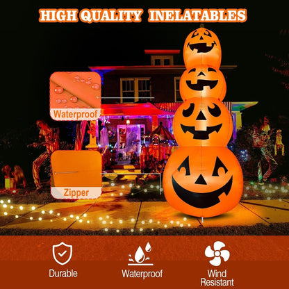 12FT Giant Halloween Inflatable Stacked Pumpkin Decoration, Halloween Blows up P