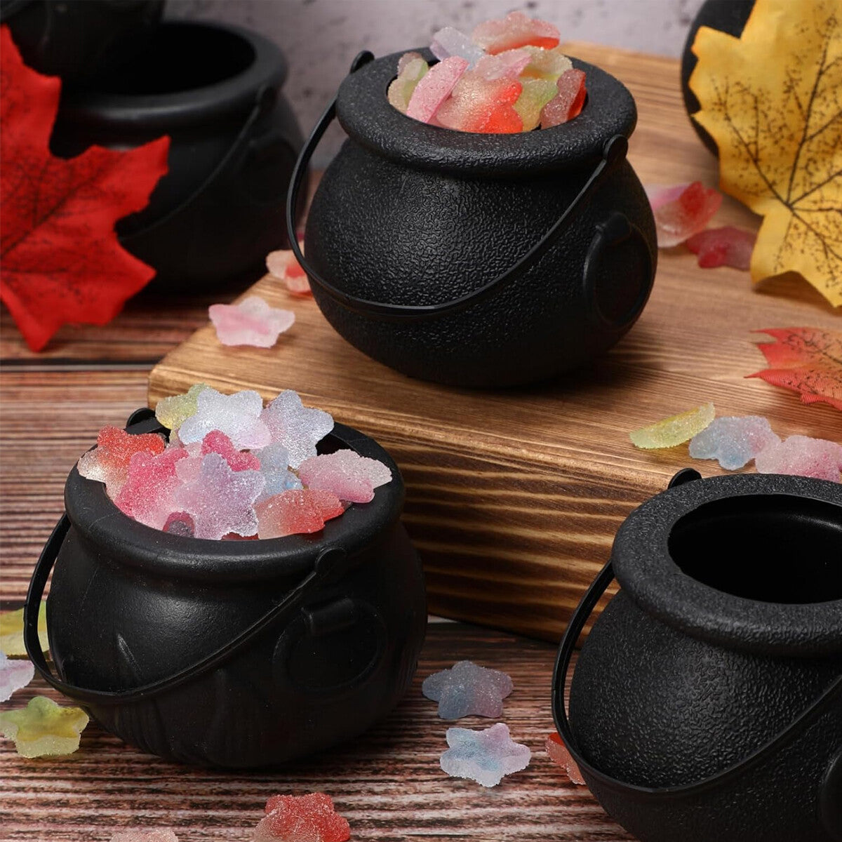 12PCS Halloween Witch Lantern Black Flame Candy Bucket Portable Decoration Props