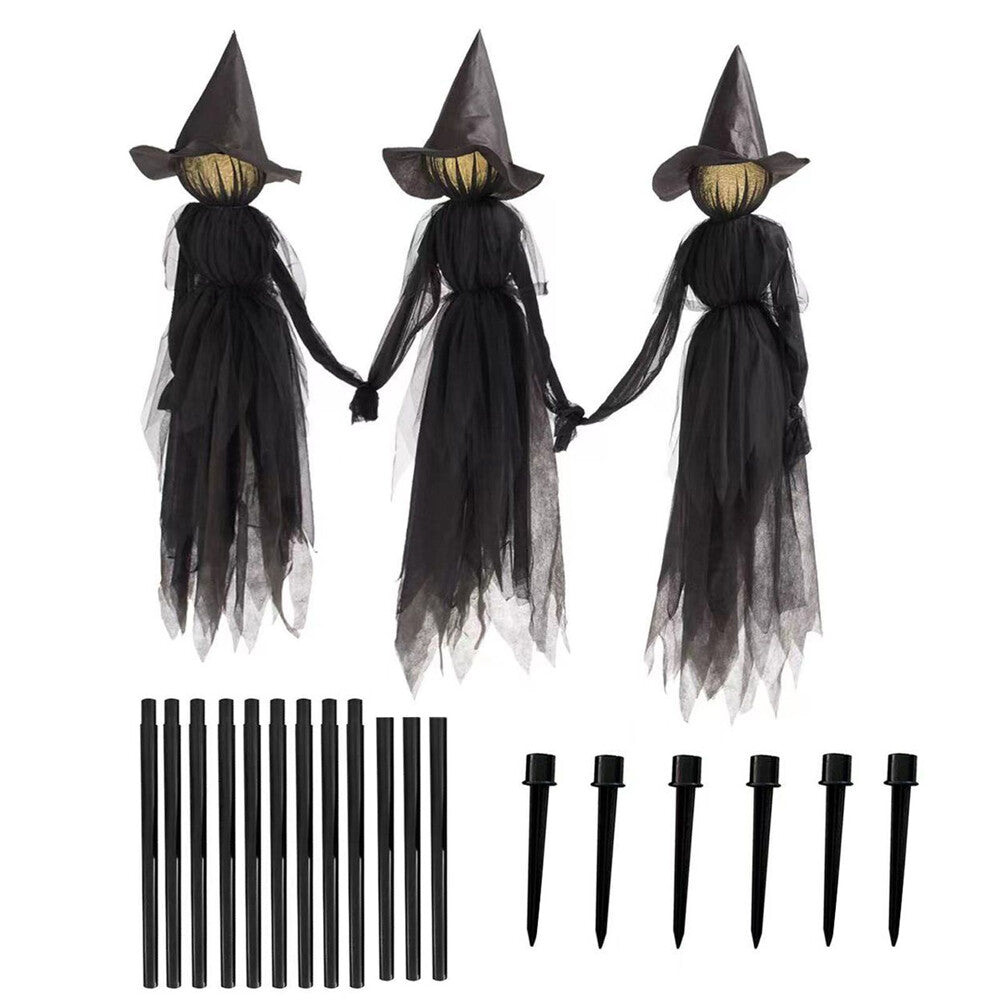 Halloween Light-Up Witches Holding Hands Screaming Garden Horror Props Decor New
