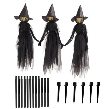 Halloween Light-Up Witches Holding Hands Screaming Garden Horror Props Decor New