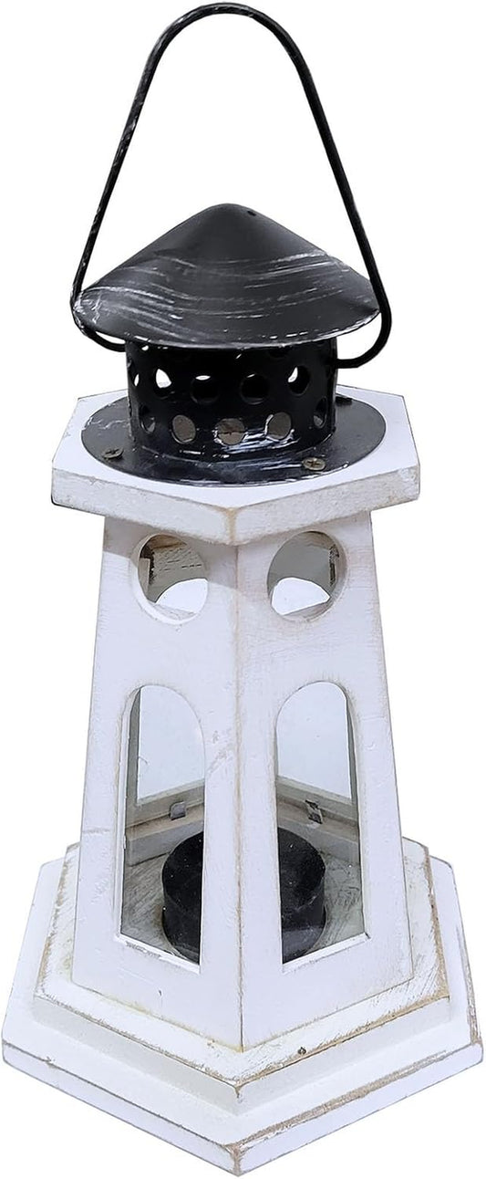 Vintage Wooden Decorative Lantern Lighthouse Candle Holder Rustic Farmhouse Wedd