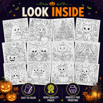 Spooky Coloring Book Bundle for Kids and Adults, 850+ Printable Pages PDF, Cozy Cute Witchy Halloween & Hygge Coloring Books
