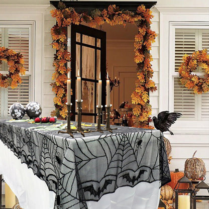 Halloween Tablecloth Black Lace Spider Web Table Cover Rectangle Party Fireplac