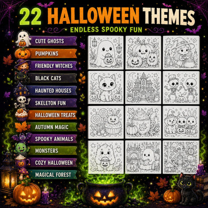 Spooky Coloring Book Bundle for Kids and Adults, 850+ Printable Pages PDF, Cozy Cute Witchy Halloween & Hygge Coloring Books