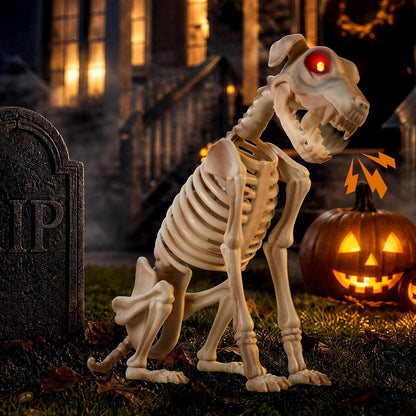 Halloween Animatronic Skeleton Dog Decoration 15 Inch, Sound & Touch Activated H