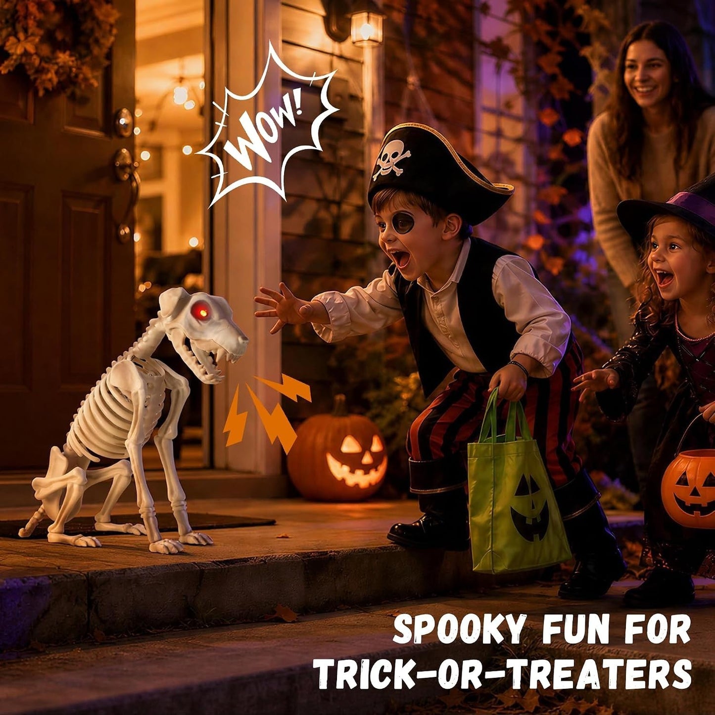 Halloween Animatronic Skeleton Dog Decoration 15 Inch, Sound & Touch Activated H