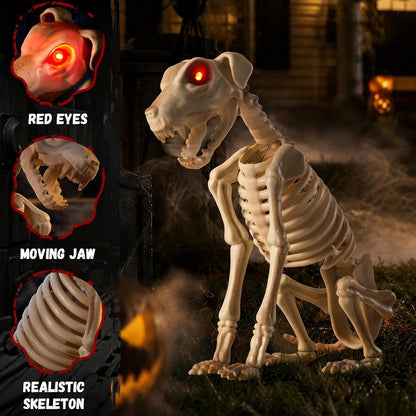 Halloween Animatronic Skeleton Dog Decoration 15 Inch, Sound & Touch Activated H