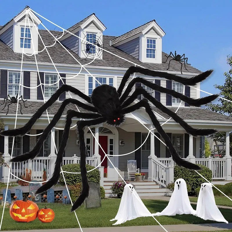 Halloween Giant Plush Spider Decoration Scary Black Hairy Spider Prop