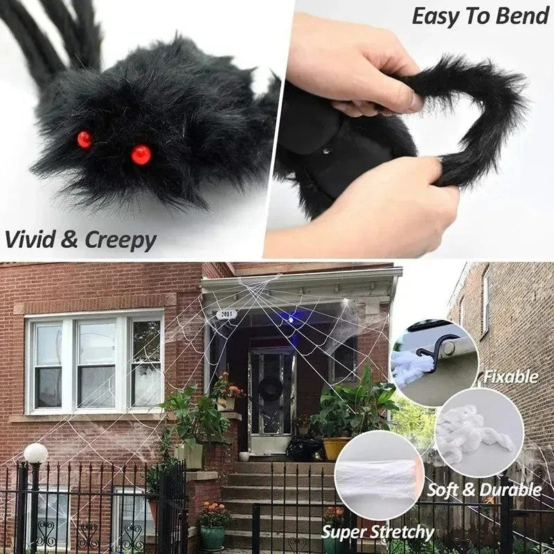 Halloween Giant Plush Spider Decoration Scary Black Hairy Spider Prop