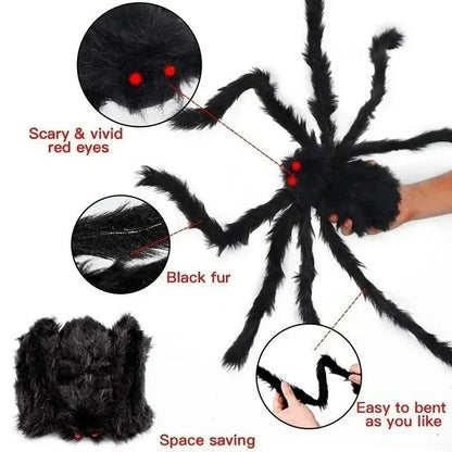 Halloween Giant Plush Spider Decoration Scary Black Hairy Spider Prop